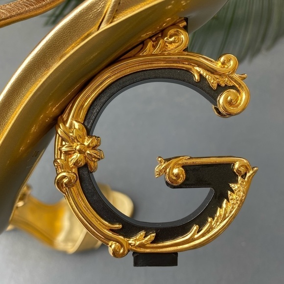 Dolce & GABBANA Keira Baroque DG Metallic Gold Heel Sandal Size 6 / 36 - Picture 9 of 16